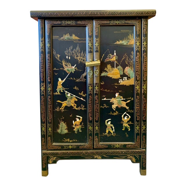 1950 S Vintage Black Lacquer Chinoiserie Armoire Chairish