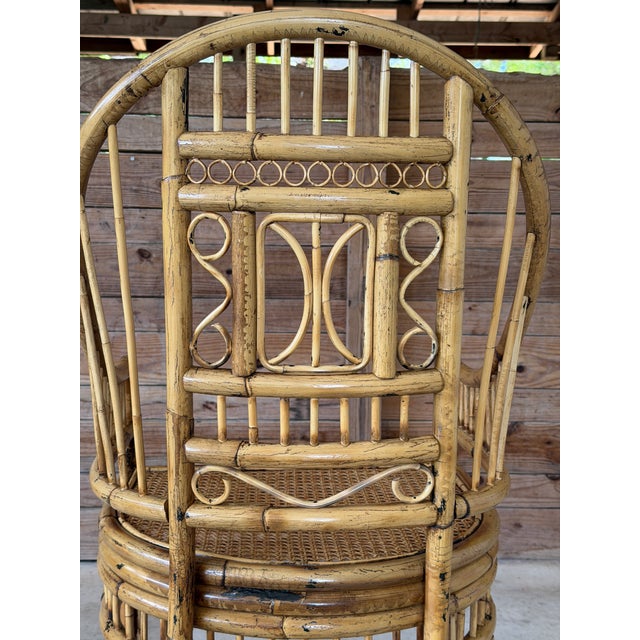 Mid 20th Century Vintage Refinished Brighton Pavilion Style Rattan Cane High-Back Armchair For Sale - Image 5 of 12