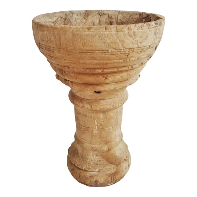 Vintage Old Wood India Mortar Cup For Sale