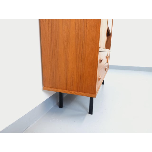 Vintage Scandinavian Modernist Style Teak and Black Metal Bookcase with Secretary, 1950s-1960s For Sale - Image 15 of 18