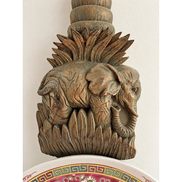 Mid 20th Century Vintage Mid-Century Chinoiserie Coconut Palm Tree, Monkey, Elephant and Cougar Wall Plate Bracket For Sale - Image 5 of 9