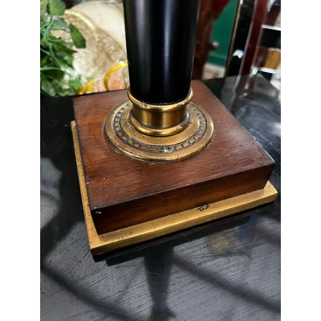 1970s Vintage Tall Simple Black Table Lamp With a Wooden Base and Gold Details For Sale - Image 5 of 11