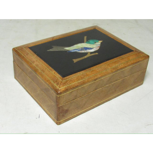 Italian Italian Pietra Dura Inset Leather Box For Sale - Image 3 of 13