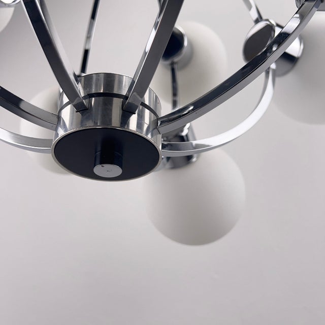 Metal Large Space Age Sputnik Chandelier with 12 Opal Glass Spheres, Germany, 1970s For Sale - Image 7 of 12
