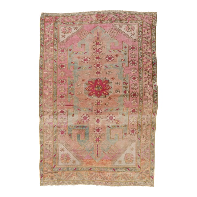Mid 20th Century Washed Out Vintage Caucasian Rug For Sale