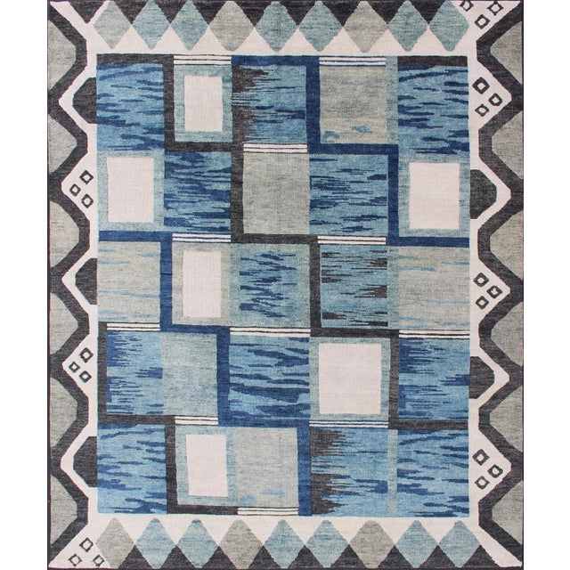 Scandinavian Piled Rug by Keivan Woven Arts, 8x10 Geometric Design Blue For Sale - Image 13 of 13