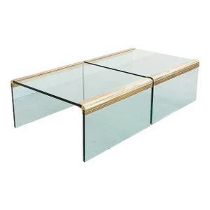1970s Brass & Glass Hollywood Regency Side / End Tables in the Style of Leon Rosen for Pace Collection - a Pair