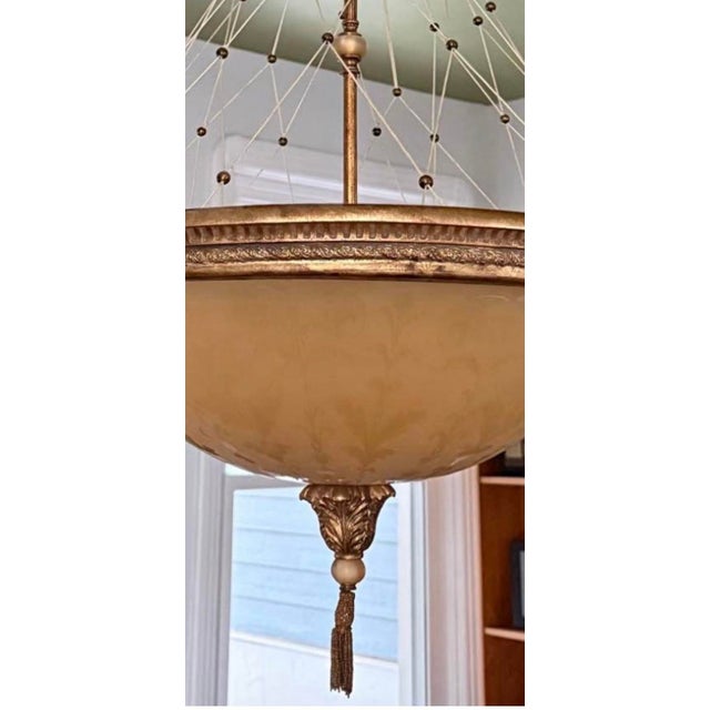 1990s Pasquale Miranda for Feiss, 24” Hollywood Regency Etched Authentic Alabaster Chandelier Seller Offering Free Chairish in Home Delivery For Sale - Image 6 of 12