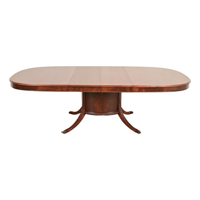 Romweber Regency Flame Mahogany Pedestal Extension Dining Table, Newly Refinished For Sale