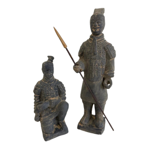 Pair of Vintage Chinese Terracotta Warrior Figurines – Qin Dynasty Soldier Replicas, Mid-20th Century
