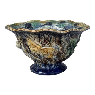 Small French Majolica Palissy Cache Pot Thomas Sergent For Sale