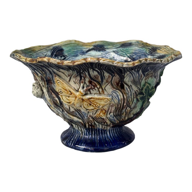 Small French Majolica Palissy Cache Pot Thomas Sergent For Sale