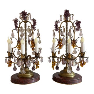 Pair Early 20th Century French Girandoles Electric Candelabra With Grapes and Decorative Prisms For Sale