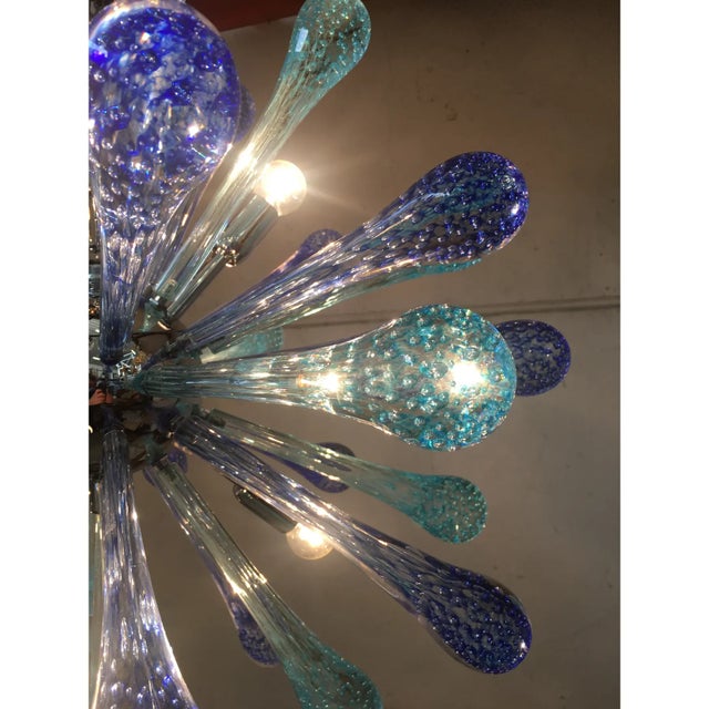 Metal Murano Glass Sputnik Chandelier, Blue Air Drops, With Chromed Metal Frame For Sale - Image 7 of 12