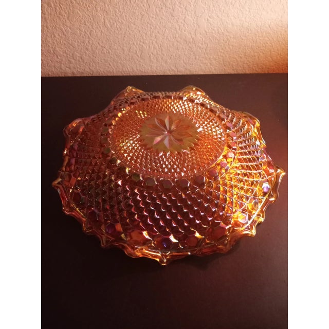 1950s Vintage Indiana Iridescent Marigold Carnival Glass Crimped Platter For Sale - Image 5 of 8