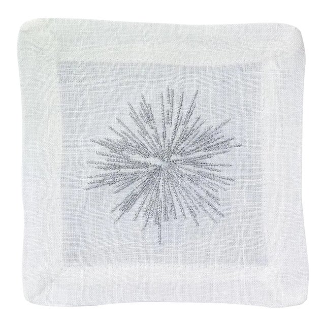Sunburst Silver Linen Cocktail Napkins - Set of 4 For Sale