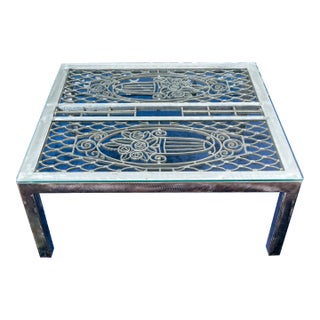 1990s Vintage Brushed Steel Glass Top Coffee Table For Sale