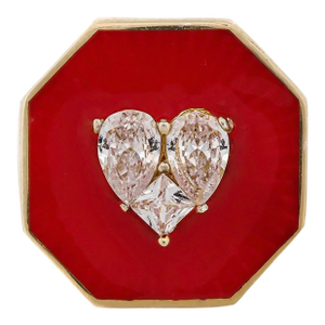 Love Red Enamel Magical Diamond Heart Adjustable Statement Ring, Size 5.5