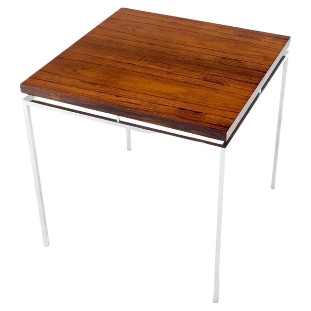 Floating Rosewood Top Chrome Stainless Base Square Side End Coffee Table For Sale - Image 13 of 13