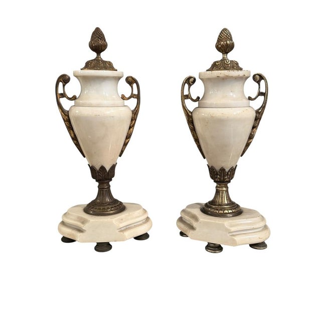 20th Century White Marble and Bronze Vases, Set of 2 For Sale - Image 3 of 7