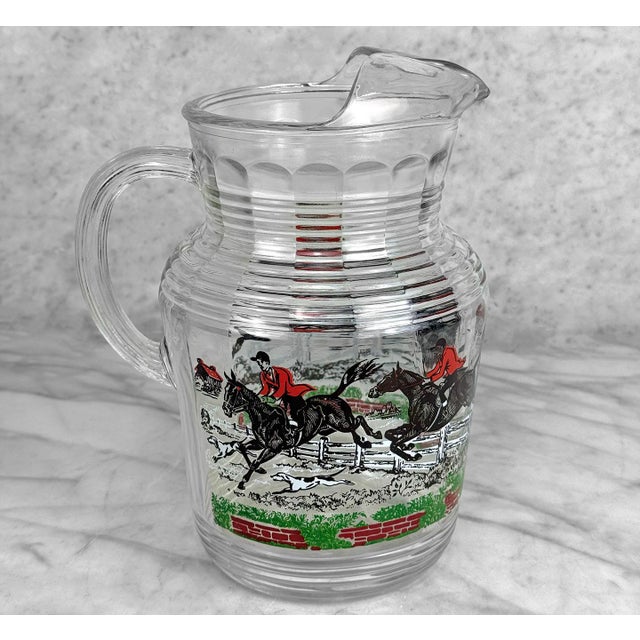 Vintage English Traditional Fox Hunt Equestrian Glass Lemonade Pitcher For Sale - Image 4 of 9