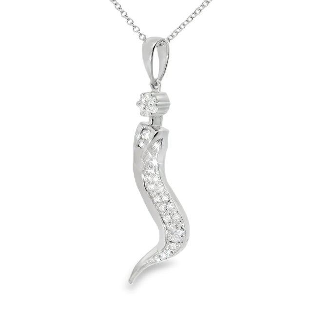 Add a touch of elegance and charm to your collection with this exquisite 14K White Gold Diamond Italian Pepper Pendant....