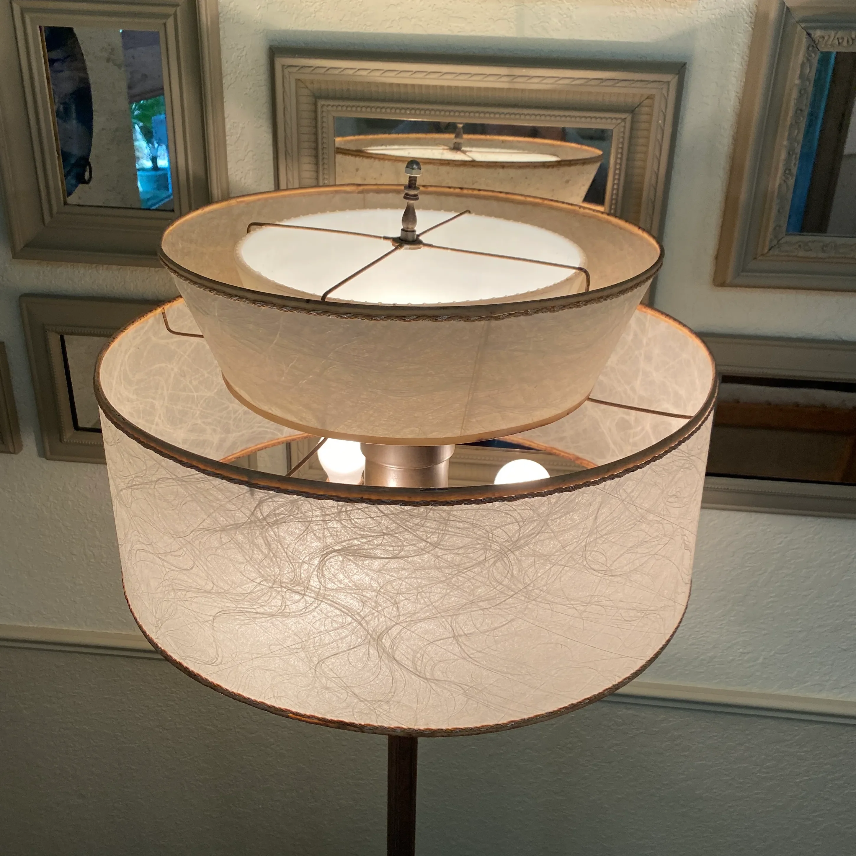 Vintage Floor Lamp With 2-Tiered Fiberglass Shade | Chairish