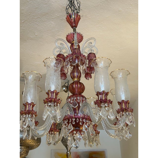 Glass Antique Venetian Glass Chandelier For Sale - Image 7 of 8
