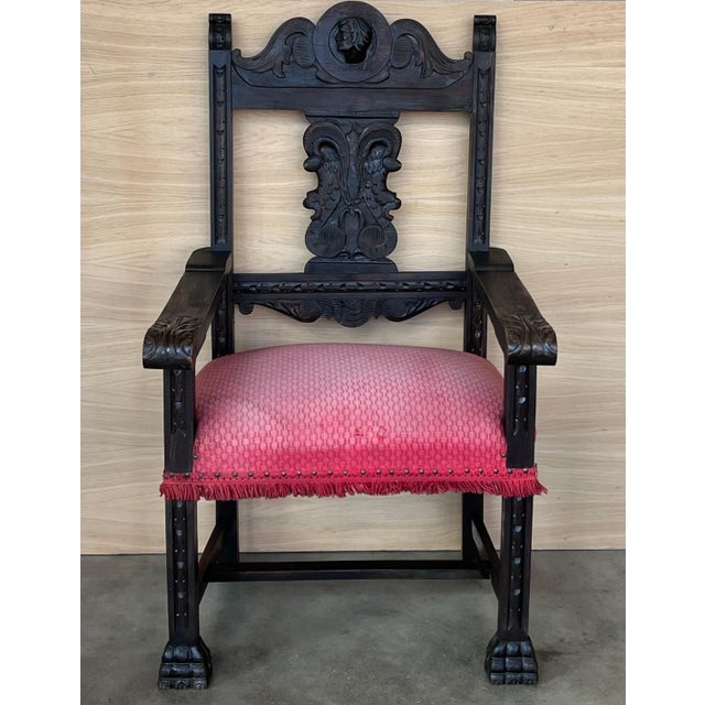 19th Spanish Colonial Altar Carved Armchair with Red Velvet Seat and Carved Back For Sale - Image 18 of 18