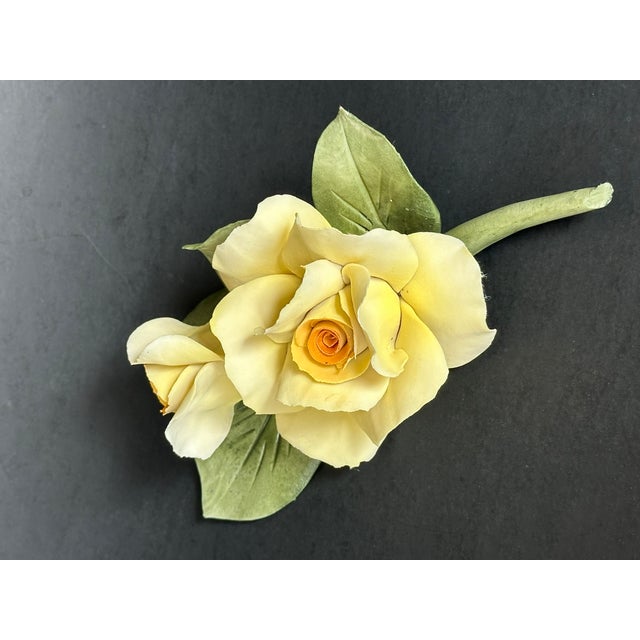 Traditional Italian Capodimonte Porcelain Flowers Yellow Roses For Sale - Image 3 of 12