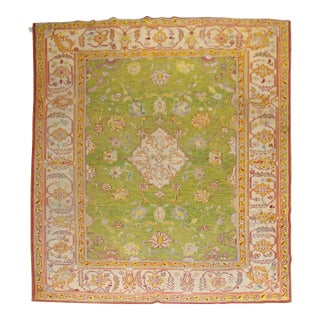 Antique Zabihi Collection Apple Green Turkish Oushak Rug - 8'8" x 10'7" For Sale