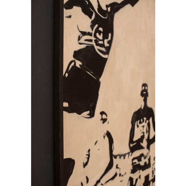 Cream Vintage Large Abstract Basketball Black and White Canvas Wall Art Painting For Sale - Image 8 of 14