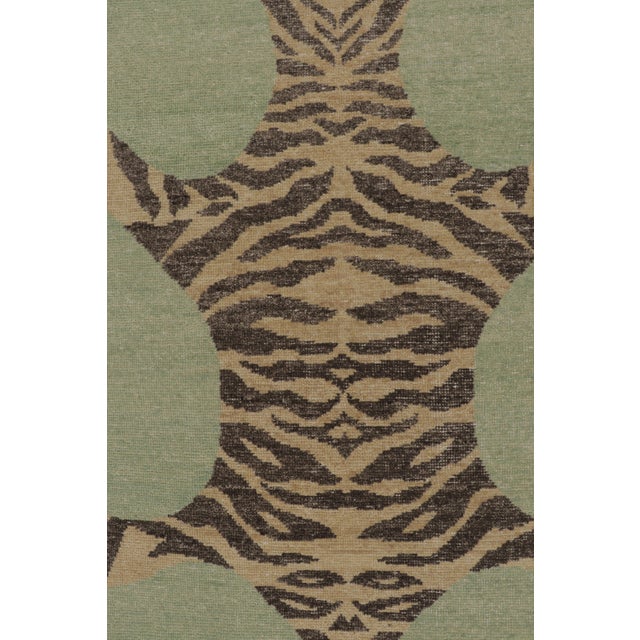 Rug & Kilim’s Distressed Tiger Rug in Green With Beige and Brown Pictorial For Sale In New York - Image 6 of 10