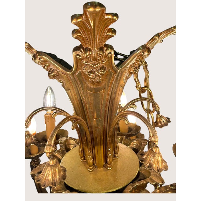 Antique Italian Baroque Style Ornate Figural Ormolu Brass Chandelier 12 Light For Sale - Image 9 of 13