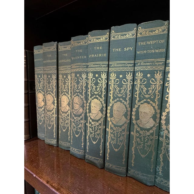 Antique Green Gold Decorative Book Set of 25 James Fenimore Cooper For Sale - Image 6 of 17