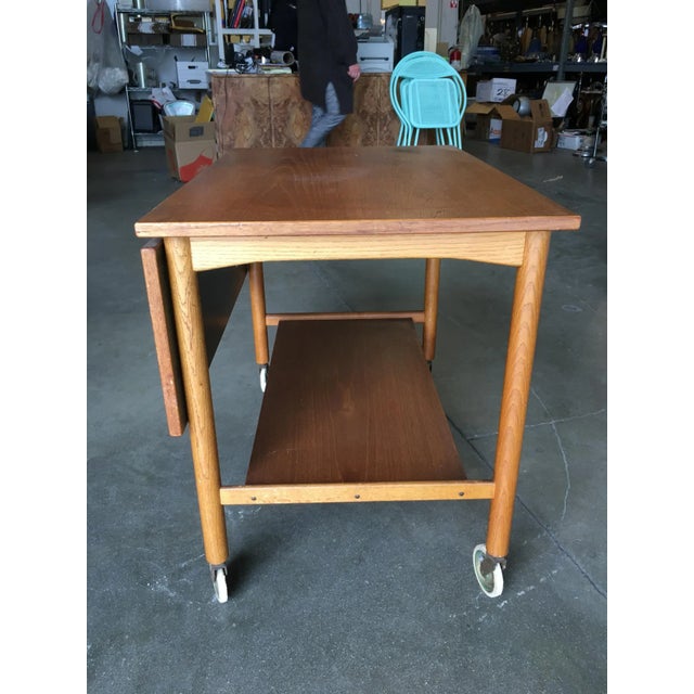 Wood Danish Modern Teak Bar Cart with Convertible Folding Table Top For Sale - Image 7 of 10