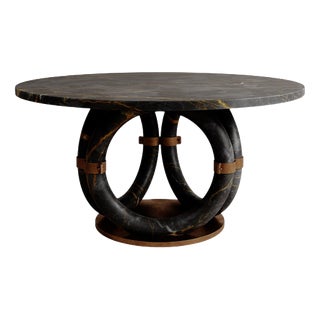 Round Black Marble Bronze Lilly Dining Table by Esther Knopfler For Sale