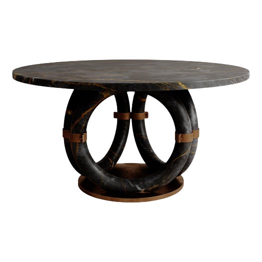 Round Black Marble Bronze Lilly Dining Table by Esther Knopfler For Sale