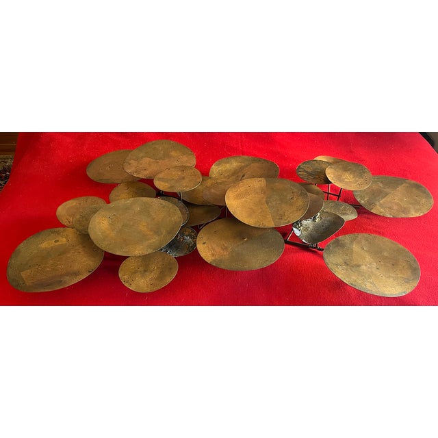 Large Mid-Century Modern Abstract Expressionist Gilt Metal Lily Pad Raindrop Wall Sculpture Circa 1960 For Sale - Image 4 of 12