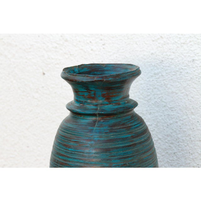 Contemporary 14" Tall Aegean Blue Turned Wood Vase For Sale - Image 3 of 6
