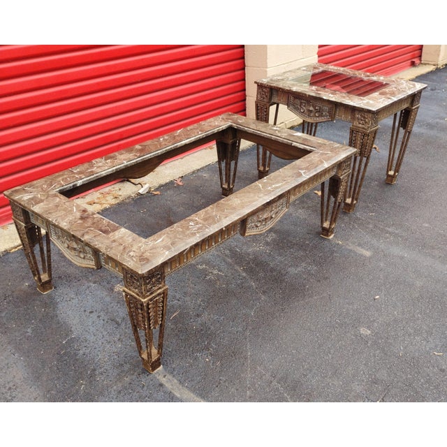 Coffee 1950s French Louis XVI-style Giltwood and Marble-Top Coffee and Side Table For Sale - Image 8 of 11