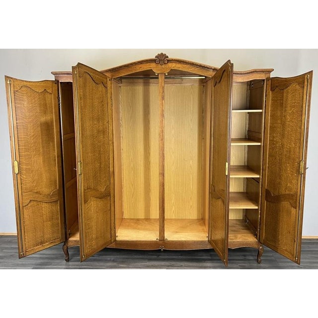 Brown Vintage French Louis XVI Style Wardrobe in Oak For Sale - Image 8 of 9