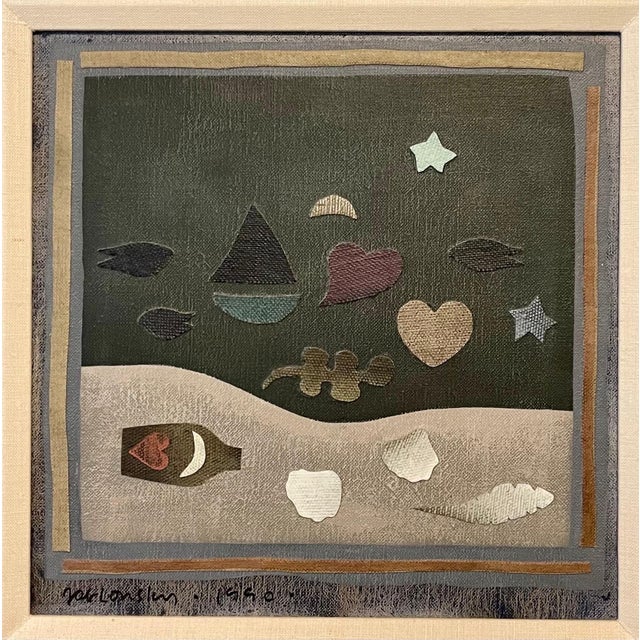 Folk Art Carol Jablonsky, Folk Art Collage Painting "Letter in a Bottle" Carol Jablonsky Woman Artist For Sale - Image 3 of 10