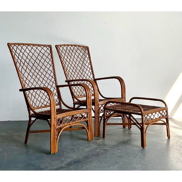 Vintage Boho High Back Trellis Rattan Lounge Chairs - A Pair For Sale - Image 12 of 12