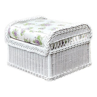 Vintage Braided White Rattan Ottoman For Sale