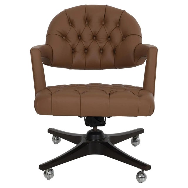Edward Wormley for Dunbar Tufted Cantilevered Desk Chair in Spinneybeck Saddle L For Sale - Image 13 of 13