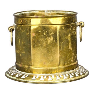 Antique Moroccan Brass Planter With Handle Rings and Pierced Base For Sale