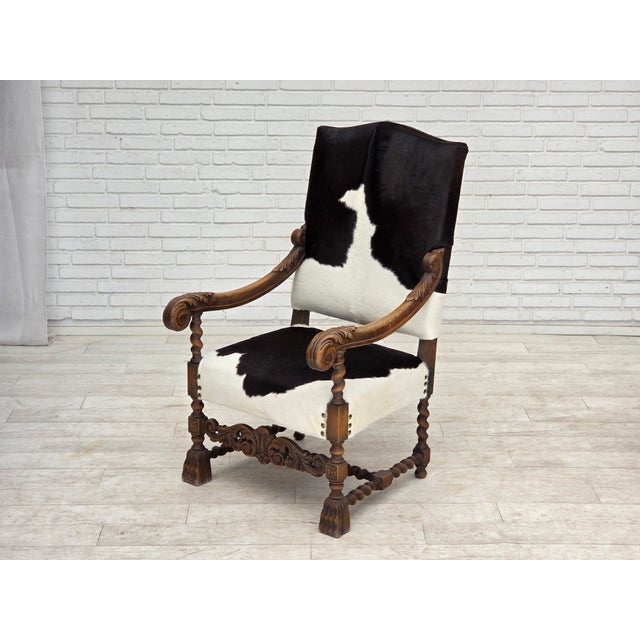 Danish Highback Armchair in Cowhide and Oak Wood, 1950s For Sale - Image 14 of 18