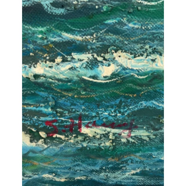 Mid-Century Modern J. Harvey Oil on Canvas of a 18th Century Ship Battle For Sale - Image 3 of 7