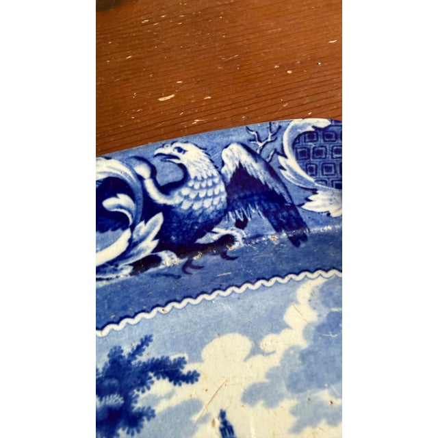 A Very Nice Antique Historical Blue Decorated Staffordshire Platter "State House Boston" by J. Stubbs, Circa 1820's For Sale - Image 9 of 14